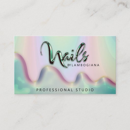 Nails Studio Logo Holograaf QR-code Blauwgroen mis Visitekaartje (Voorkant)