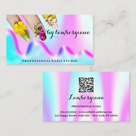 Nails Studio Logo Holograaf QR-code legant Visitekaartje (Voorkant / Achterkant)