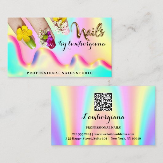 Nails Studio Logo Holograaf QR-code Mermaid Gold Visitekaartje (Voorkant / Achterkant)