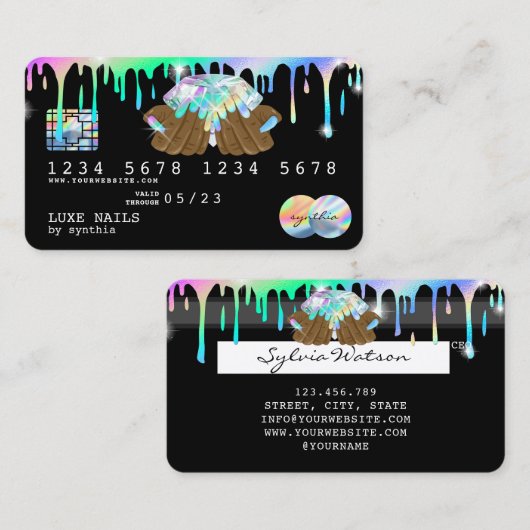 Nails Technician Credit Kaart Styled Holograph Dri Visitekaartje (Voorkant / Achterkant)