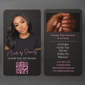 Nails Technician QR Code Metallic Black Pink Visitekaartje