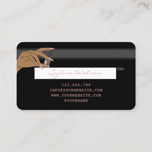 Nails Technicus Creditcard styled Roos Gold Drip Visitekaartje (Achterkant)