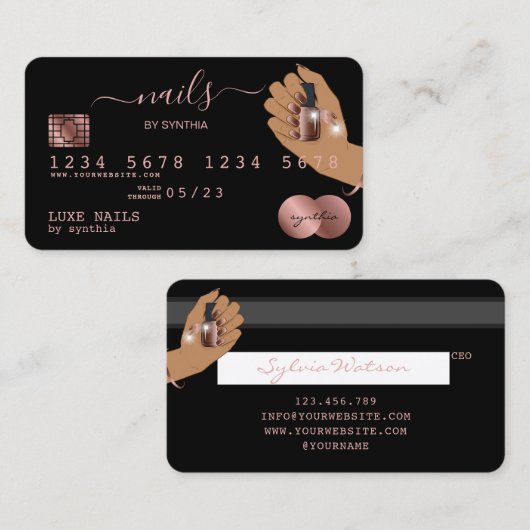 Nails Technicus Creditcard styled Roos Gold Drip Visitekaartje (Voorkant / Achterkant)