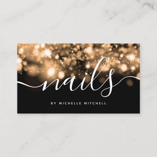 Nails-technicus met mousserende goudverlichting  visitekaartje (Voorkant)