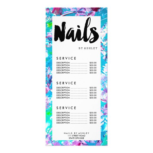 Nails typografie groene acrylblauwe prijslijst reclamekaart (Voorkant)