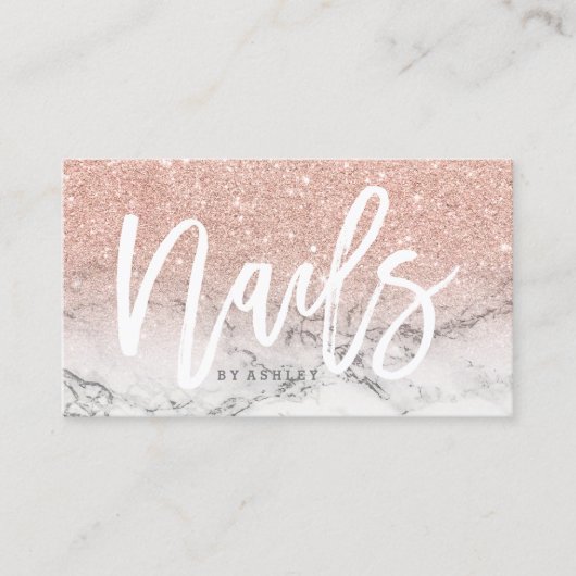 Nails typografie roos goudglitter marmer visitekaartje (Voorkant)