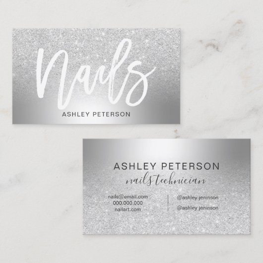 Nails zilverglitter ombre metalen folie visitekaartje (Voorkant / Achterkant)