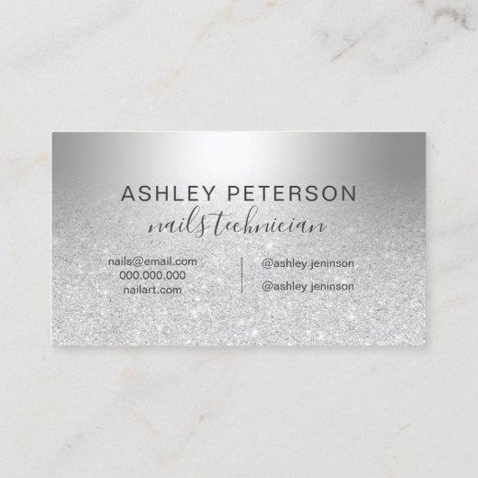 Nails zilverglitter ombre metalen folie visitekaartje (Achterkant)
