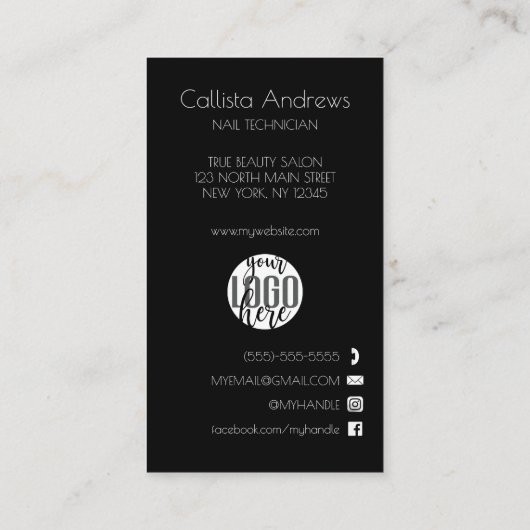 Nails Zwart Wit Beauty Checklist Zakelijk Logo Afsprakenkaartje (Achterkant)