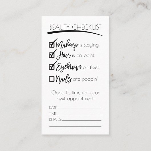 Nails Zwart Wit Beauty Checklist Zakelijk Logo Afsprakenkaartje (Voorkant)