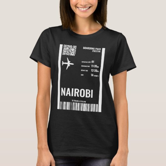 Nairobi Kenia Boarding Pass Vliegticket Reizen T-shirt (Voorkant)