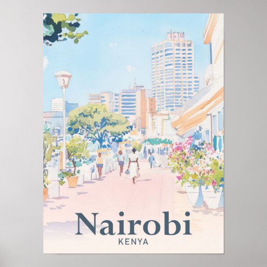 Nairobi Kenia Waterverf schilderij reizen Poster (Voorkant)