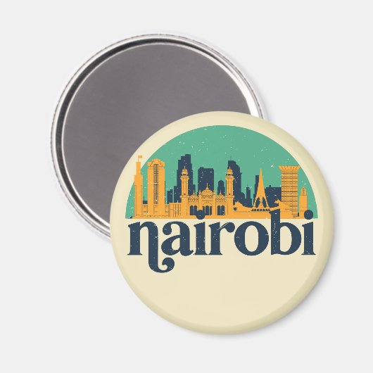 Nairobi Kenya City Skyline Retro Cityscape Art Magneet (Voorkant / Achterkant)