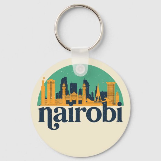 Nairobi Kenya City Skyline Retro Cityscape Art Sleutelhanger (Voorkant)