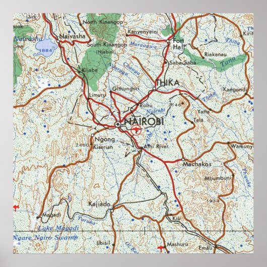 Nairobi Kenya Topografische kaart Poster (Voorkant)