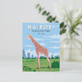 Nairobi Nationaal Park Giraffe Reizen Kunst Vintag Briefkaart (Staand voorkant)