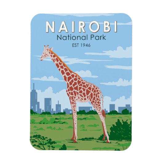 Nairobi Nationaal Park Giraffe Reizen Kunst Vintag Magneet (Verticaal)