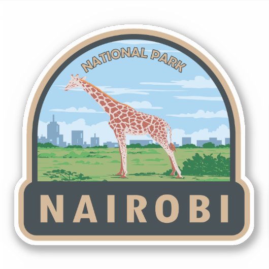 Nairobi Nationaal Park Giraffe Reizen Kunst Vintag Sticker (Voorkant)