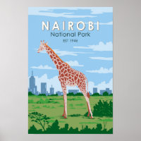 Nairobi National Park Giraffe Reis Kunst Vintage