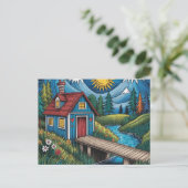 NAIVE Art postcard woodland scene and cabin. Briefkaart (Staand voorkant)