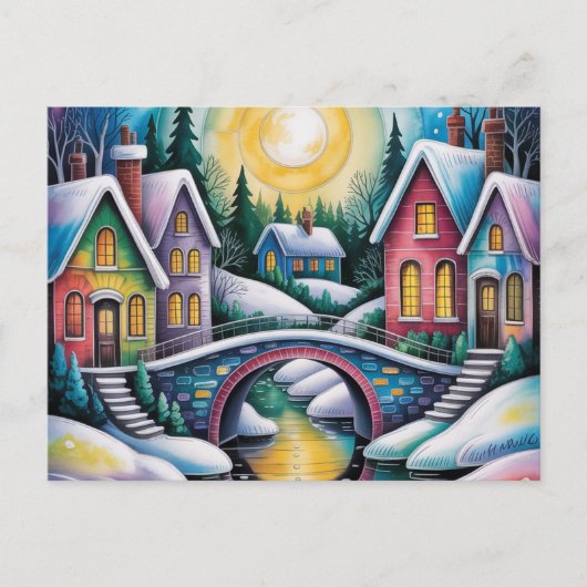 NAIVE ART village scene Briefkaart (Voorkant)