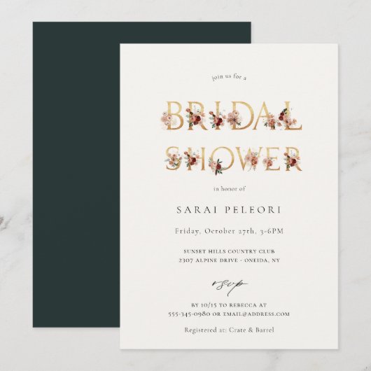 Najaar Aarde-Tone Floral Bridal Shower Invitation Kaart (Voorkant / Achterkant)