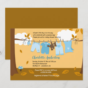 Najaar Baby Clothesline Blue BOY 5x7 Baby shower Kaart