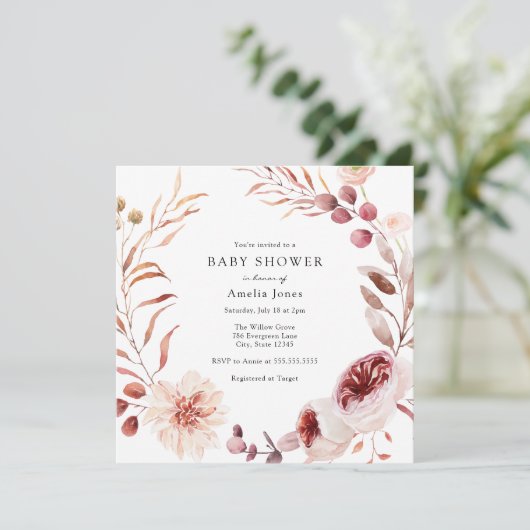Najaar Baby shower Burgundy Kaart (Staand voorkant)