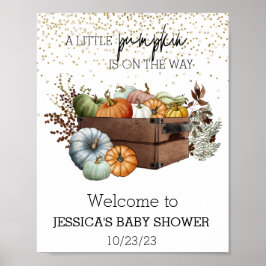 Najaar Baby shower kleine pompoen Waterverf Poster