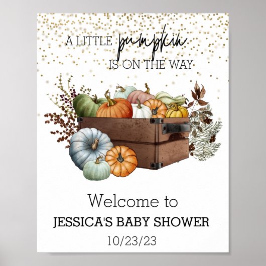 Najaar Baby shower kleine pompoen Waterverf Poster (Voorkant)