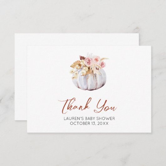 Najaar Baby shower pomkin - Hartelijk dank Bedankkaart (Voorkant / Achterkant)