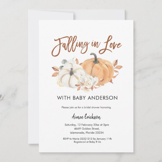 Najaar Baby shower Pumpkin Falling in Love Invitat Kaart (Voorkant)