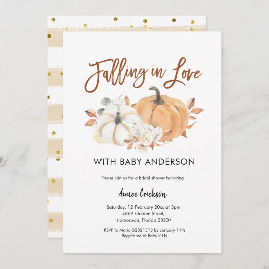 Najaar Baby shower Pumpkin Falling in Love Invitat Kaart (Voorkant / Achterkant)