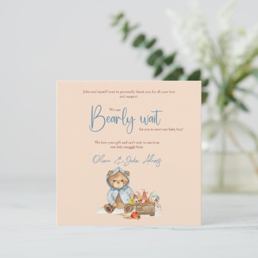 Najaar Beer Baby shower Dank u, Herfst beer Bedankkaart (Staand voorkant)