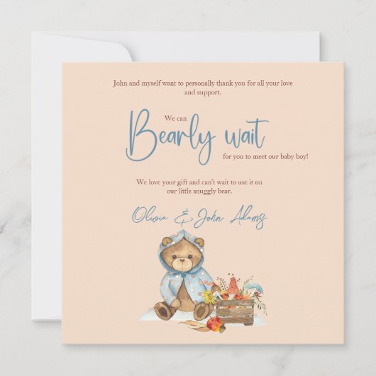 Najaar Beer Baby shower Dank u, Herfst beer Bedankkaart (Voorkant)