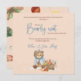 Najaar Beer Baby shower Dank u, Herfst beer Bedankkaart