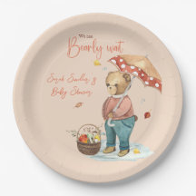 Najaar Beer Baby shower Papieren Bord, Herfst beer