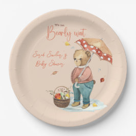 Najaar Beer Baby shower Papieren Bord, Herfst beer Bordje