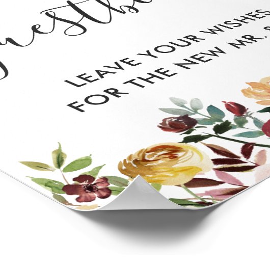 Najaar Bogundy Floral Wedding Guestbook Poster (Hoek)