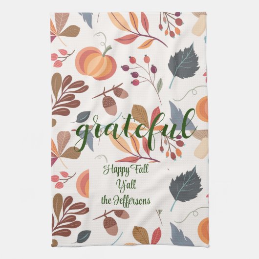 Najaar "dankbaar" Happy Herfst Y-all Theedoek (Verticaal)
