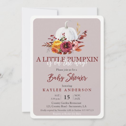 Najaar een kleine pompoenuitnodiging voor Baby sho Kaart (Voorkant)