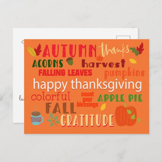Najaar- en Thanksgiving-typografie Briefkaart (Voorkant / Achterkant)