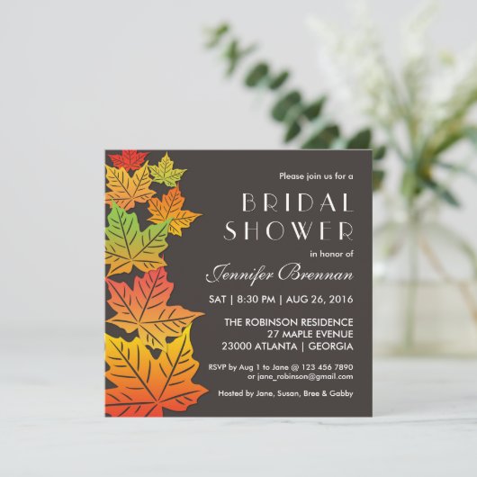 Najaar Falling Maple Leaf Wedding Gray Kaart (Staand voorkant)