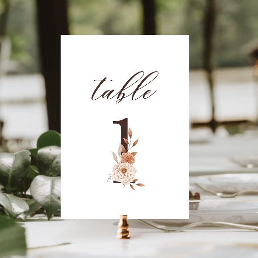 Najaar Floral 1 Bruin Rust Wedding Table Number Kaart