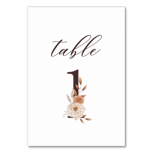 Najaar Floral 1 Bruin Rust Wedding Table Number Kaart (Achterkant)