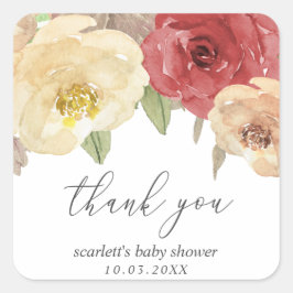 Najaar Floral Baby shower Favor Dank u Vierkante Sticker