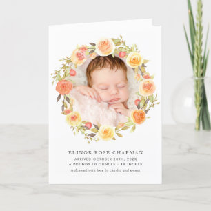 Najaar Floral Photo Birth Announement Folkkaart Aankondiging