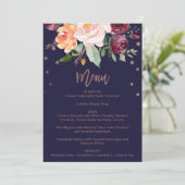 Najaar Floral Roos Gold Dinner Menu Kaart (Staand voorkant)