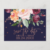 Najaar Floral Roos Gold Save the Date Aankondigingskaart (Voorkant)
