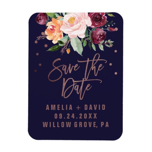 Najaar Floral Roos Gold Save the Date Magneet (Verticaal)